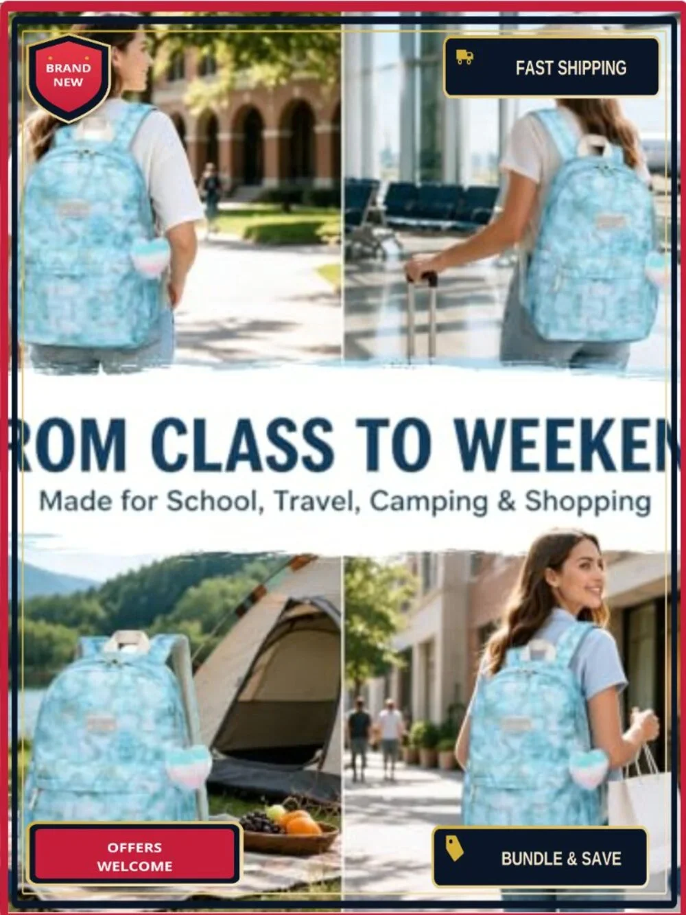 30L Water Resistant Laptop Backpack with Anti-Theft Pocket